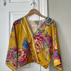 Flying Tomato Yellow Pink Floral Boho Blouse Size Small